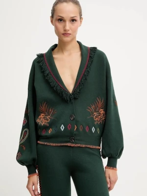 Never Fully Dressed kardigan damski kolor zielony NFDKN724