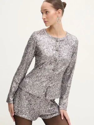 Never Fully Dressed koszula Gunmetal Alexa Sequin Cardigan damskie kolor srebrny regular NFDTO1583