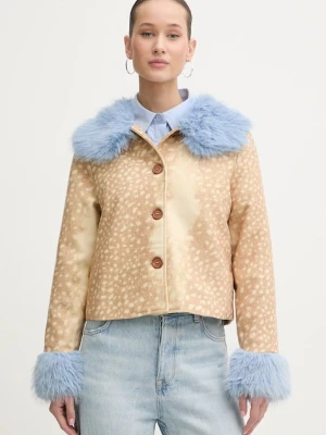 Never Fully Dressed kurtka z dodatkiem wełny kolor beżowy przejściowa NFDOU443