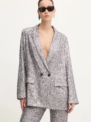 Never Fully Dressed marynarka Gunmetal Sequin 54 Blazer kolor szary dwurzędowa NFDOU362