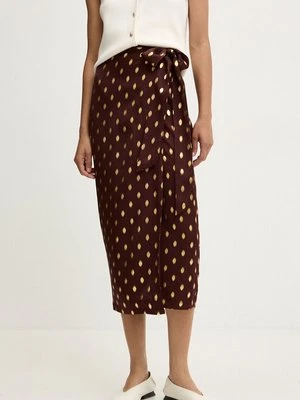 Never Fully Dressed spódnica Jaspre Skirt kolor brązowy midi prosta NFDSK635