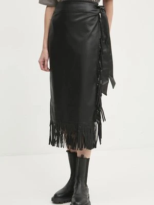 Never Fully Dressed spódnica skórzana Vegan Leather Fringe Jaspre kolor czarny midi ołówkowa NFDSK573