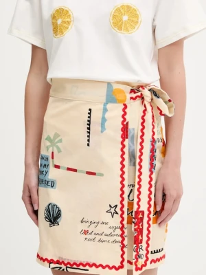 Never Fully Dressed spódnica z domieszką lnu kolor beżowy mini prosta NFDSK692