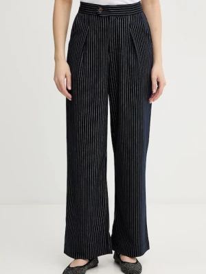 Never Fully Dressed spodnie Arden damskie kolor granatowy szerokie high waist NFDTR581