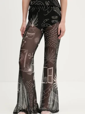 Never Fully Dressed spodnie damskie kolor czarny dzwony high waist NFDTR482