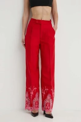 Never Fully Dressed spodnie damskie kolor czerwony proste high waist