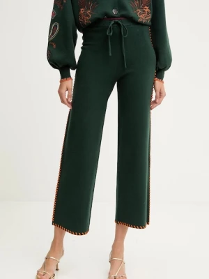 Never Fully Dressed spodnie damskie kolor zielony proste high waist NFDKN730