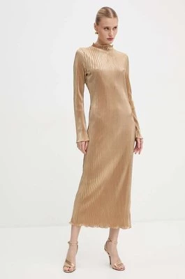 Never Fully Dressed sukienka Gold Plisse Sophia Dress kolor złoty maxi prosta NFDDR1589