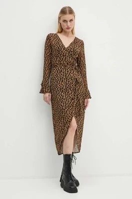 Never Fully Dressed sukienka Leopard Sheer Wrap Dress kolor brązowy midi rozkloszowana NL28459