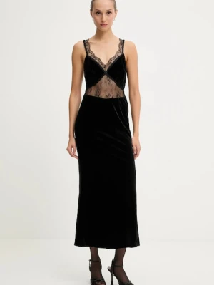 Never Fully Dressed sukienka welurowa kolor czarny maxi prosta NFDDR3012