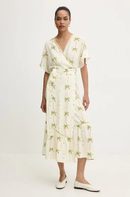 Never Fully Dressed sukienka Wrap Dress kolor beżowy midi rozkloszowana NFDDR1383