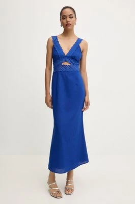 Never Fully Dressed sukienka z domieszką lnu Mimi Dress kolor niebieski maxi rozkloszowana NFDDR1500