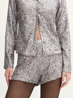 Never Fully Dressed szorty Gunmetal Sequin Hot Pants damskie kolor srebrny gładkie high waist NFDTR351