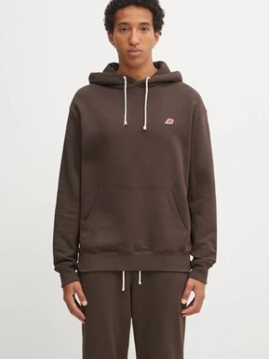 New Balance bluza bawełniana MADE IN USA CORE HOODIE męska kolor brązowy z kapturem gładka MT43546RHE