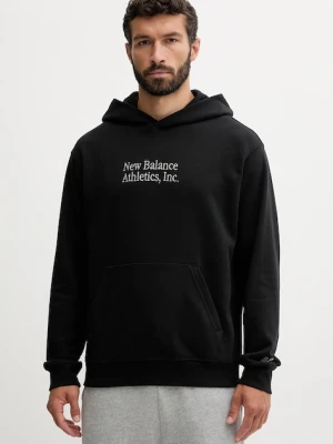 New Balance bluza bawełniana męska kolor czarny z kapturem gładka MT53925BK