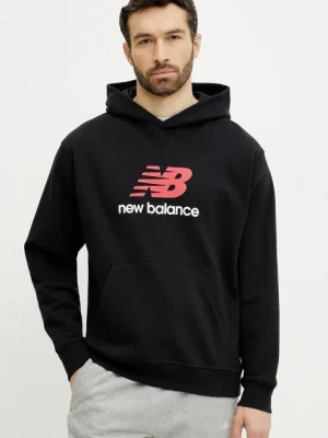 Zdjęcie produktu New Balance bluza bawełniana męska kolor czarny z kapturem z nadrukiem MT51512BK