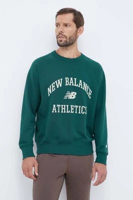 New Balance bluza bawełniana męska kolor zielony z aplikacją