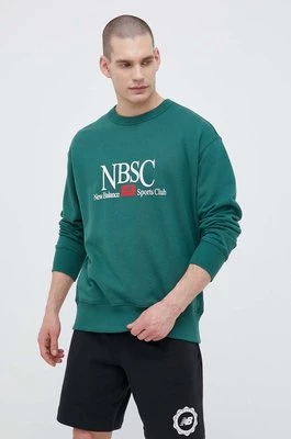 New Balance bluza bawełniana męska kolor zielony z nadrukiem