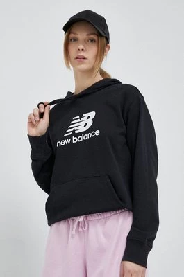 New Balance bluza damska kolor czarny z kapturem wzorzysta