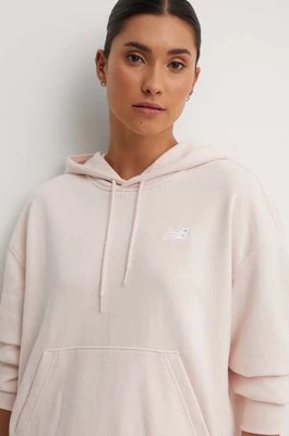 New Balance bluza French Terry Small Logo Hoodie damska kolor różowy z kapturem z aplikacją WT41507OUK