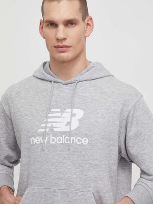 New Balance bluza MT41501AG męska kolor szary z kapturem z nadrukiem