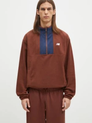 New Balance bluza polarowa kolor brązowy z aplikacją MT43518ROK