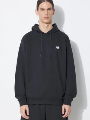 New Balance bluza Small Logo French męska kolor czarny z kapturem gładka MT41508BK