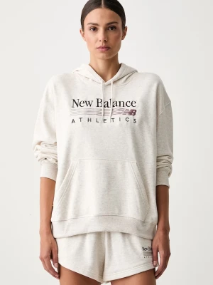 New Balance bluza z kapturem damska z bawełną beżowy