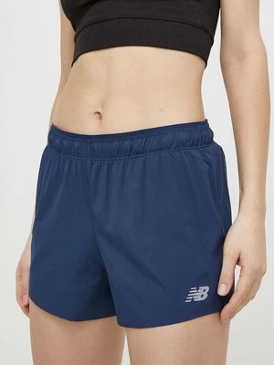 New Balance szorty do biegania WS41286NNY kolor niebieski gładkie high waist WS41286NNY