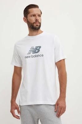New Balance t-shirt bawełniany Essentials Cotton męski kolor biały z nadrukiem MT41502WT