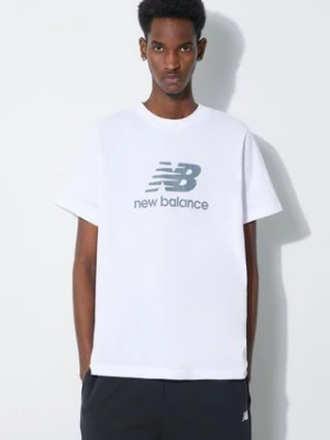 New Balance t-shirt bawełniany Essentials Cotton męski kolor biały z nadrukiem MT41502WT