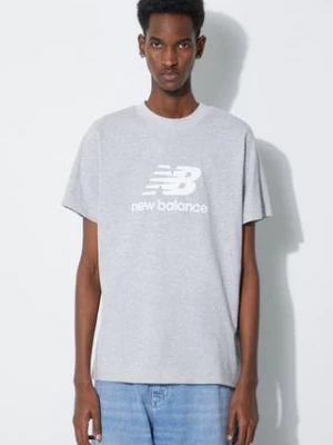 New Balance t-shirt bawełniany Essentials Cotton MT41502AG męski kolor szary z nadrukiem MT41502AG