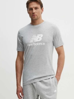 New Balance t-shirt bawełniany Essentials Cotton MT41502AG męski kolor szary z nadrukiem MT41502AG