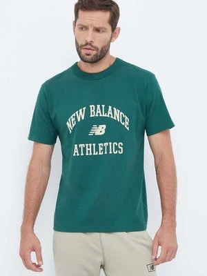 New Balance t-shirt bawełniany kolor zielony z nadrukiem