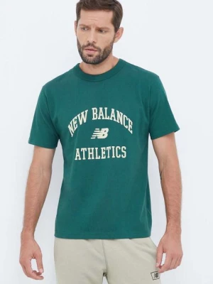 Zdjęcie produktu New Balance t-shirt bawełniany kolor zielony z nadrukiem