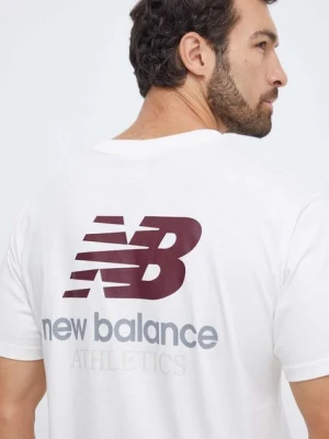 Zdjęcie produktu New Balance t-shirt bawełniany męski kolor beżowy z nadrukiem