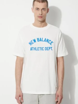 New Balance t-shirt bawełniany męski kolor beżowy z nadrukiem MT41514SST