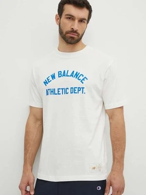 New Balance t-shirt bawełniany męski kolor beżowy z nadrukiem MT41514SST