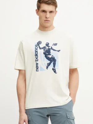 New Balance t-shirt bawełniany męski kolor beżowy z nadrukiem MT51605LIN