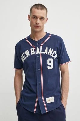 New Balance t-shirt bawełniany MT41512NNY męski kolor granatowy z aplikacją MT41512NNY