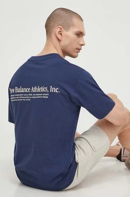 New Balance t-shirt bawełniany MT41588NNY męski kolor granatowy z aplikacją MT41588NNY