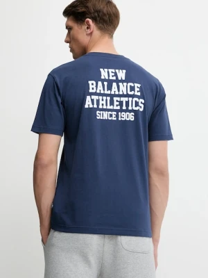 New Balance t-shirt bawełniany męski kolor granatowy z nadrukiem MT51526NNY