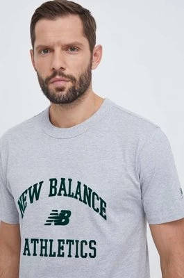 New Balance t-shirt bawełniany męski kolor szary z aplikacją