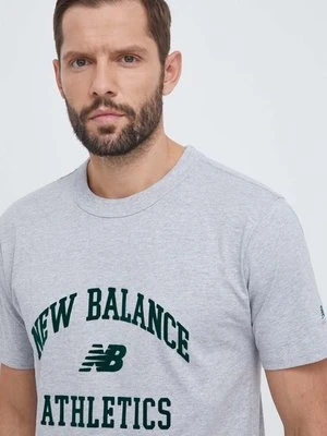 New Balance t-shirt bawełniany męski kolor szary z aplikacją