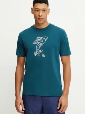 New Balance t-shirt bawełniany męski kolor turkusowy z nadrukiem MT51978DOE
