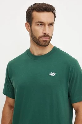 New Balance t-shirt bawełniany męski kolor zielony gładki MT41509NWG