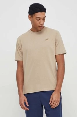 New Balance t-shirt bawełniany MT41533SOT męski kolor beżowy z aplikacją