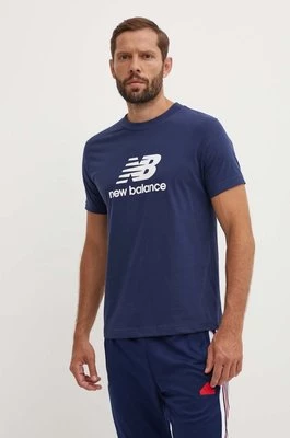 New Balance t-shirt bawełniany Sport Essentials męski kolor granatowy z nadrukiem MT41502NNY