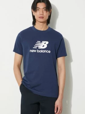 New Balance t-shirt bawełniany Sport Essentials męski kolor granatowy z nadrukiem MT41502NNY