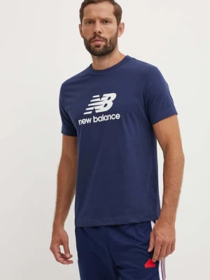 New Balance t-shirt bawełniany Sport Essentials męski kolor granatowy z nadrukiem MT41502NNY